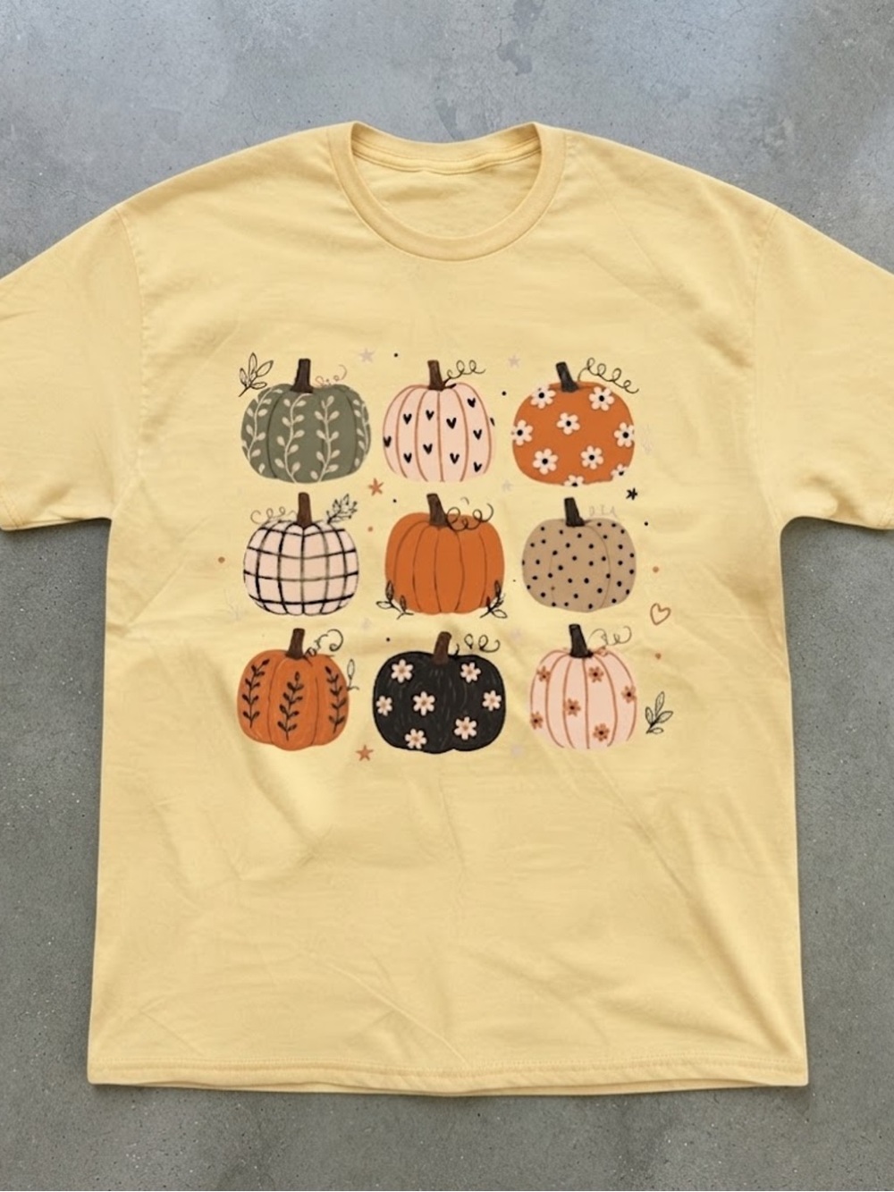 Fall Pumpkin Graphic Print Yellow Cotton Gildan T-Shirt